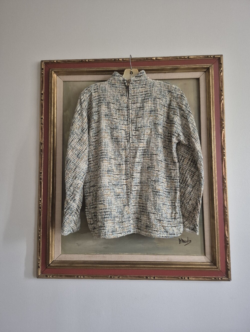ANN MASHBURN Cream Tweed Half-Zip Jacket with Multi-Threading